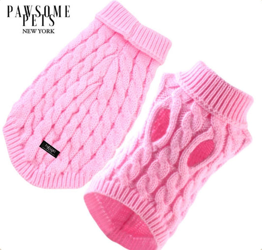 Cozy Cable Knit Pet Sweater – Pink